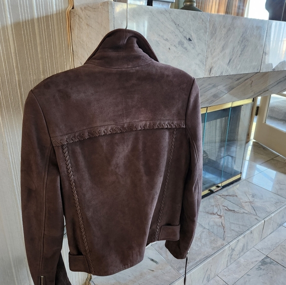 MUUBAA Brown Leather Belted Biker Moto Jacket NWT - Picture 6 of 14